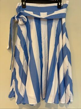 Ann Taylor Blue and White Striped Tie-Waist Skater Skirt